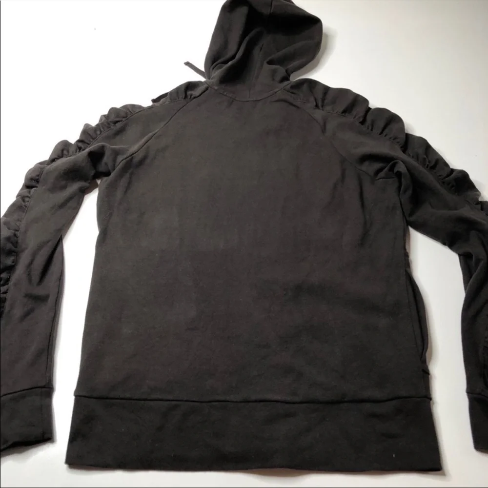 NEW York & Company Chocolate Brown Ruched Sleeve Pocket Zipup Hoodie SIZE S - Picture 3 of 12